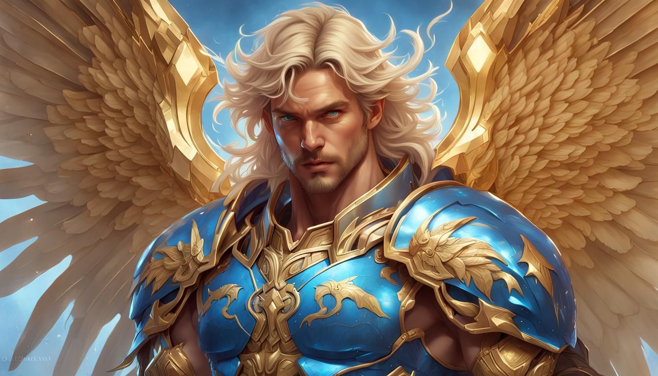Armored Angel with Zodiac Symbols in Hyperrealistic Style