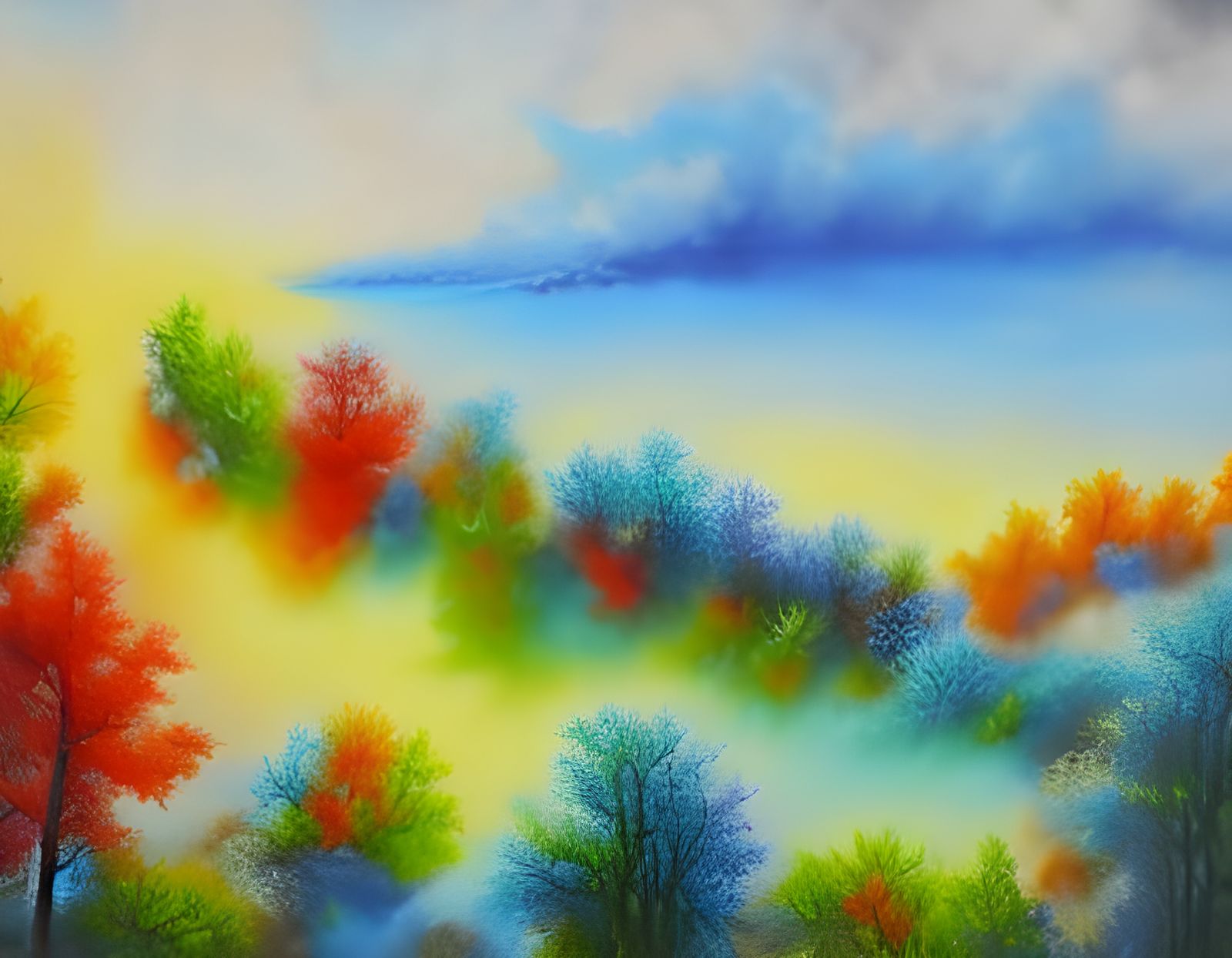 Blue-White-Red Landscape. airbrush art action painting impre...