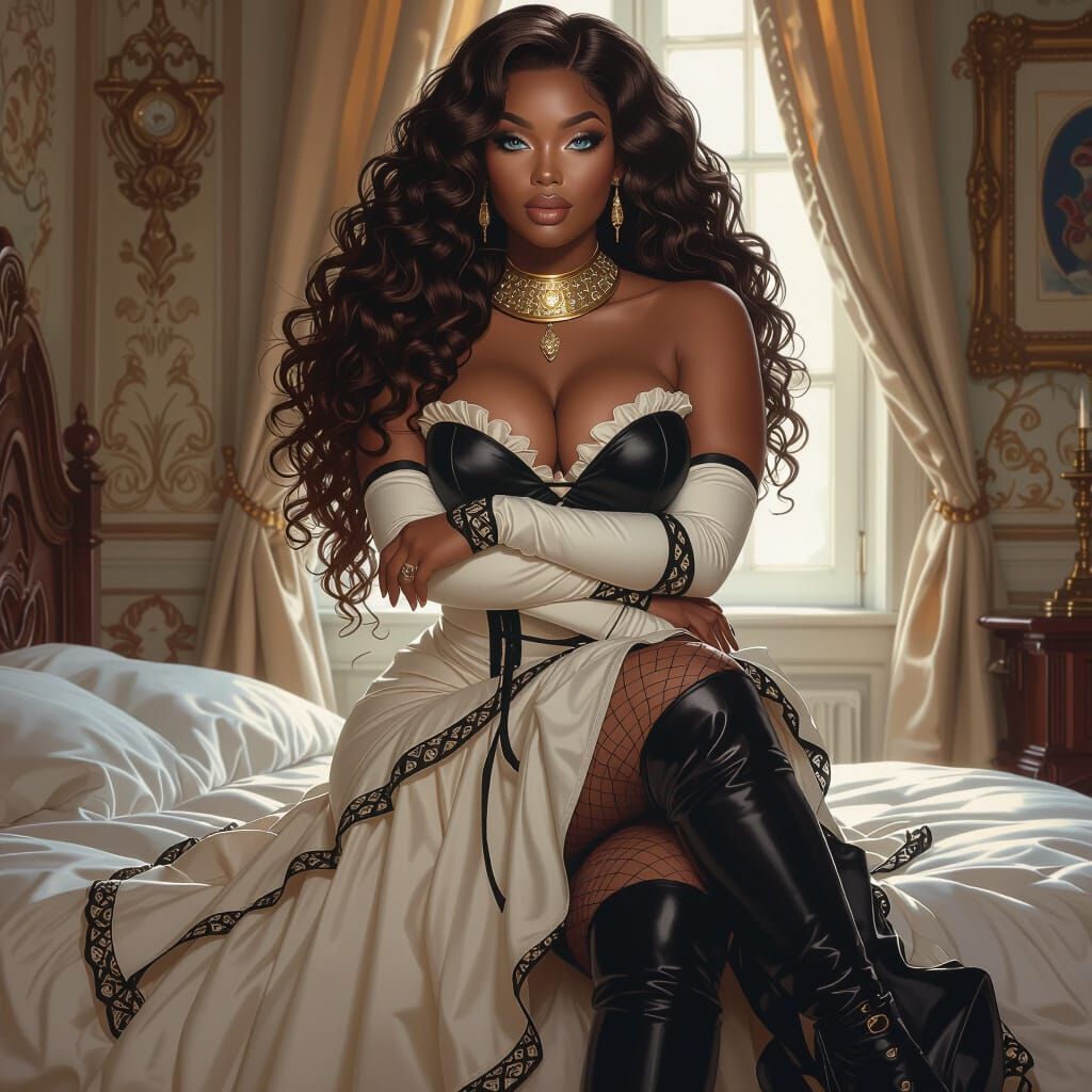 Curvy Woman in Strapless Dress, Art Nouveau Style