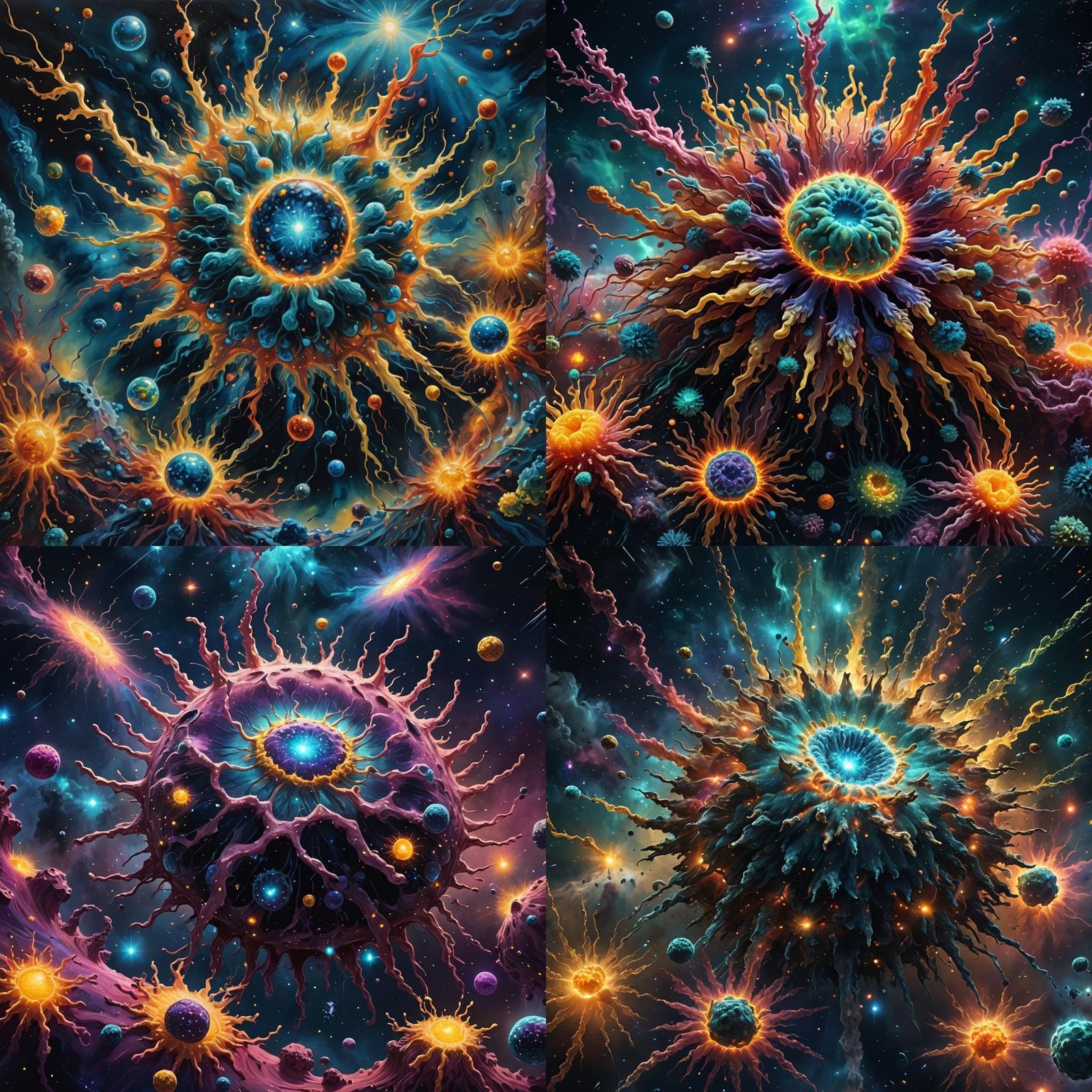 Microscopic Organisms Floating in Space with Supernova