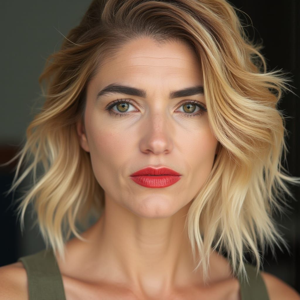 Hyperrealistic Portrait of a Blonde Woman with Green Eyes