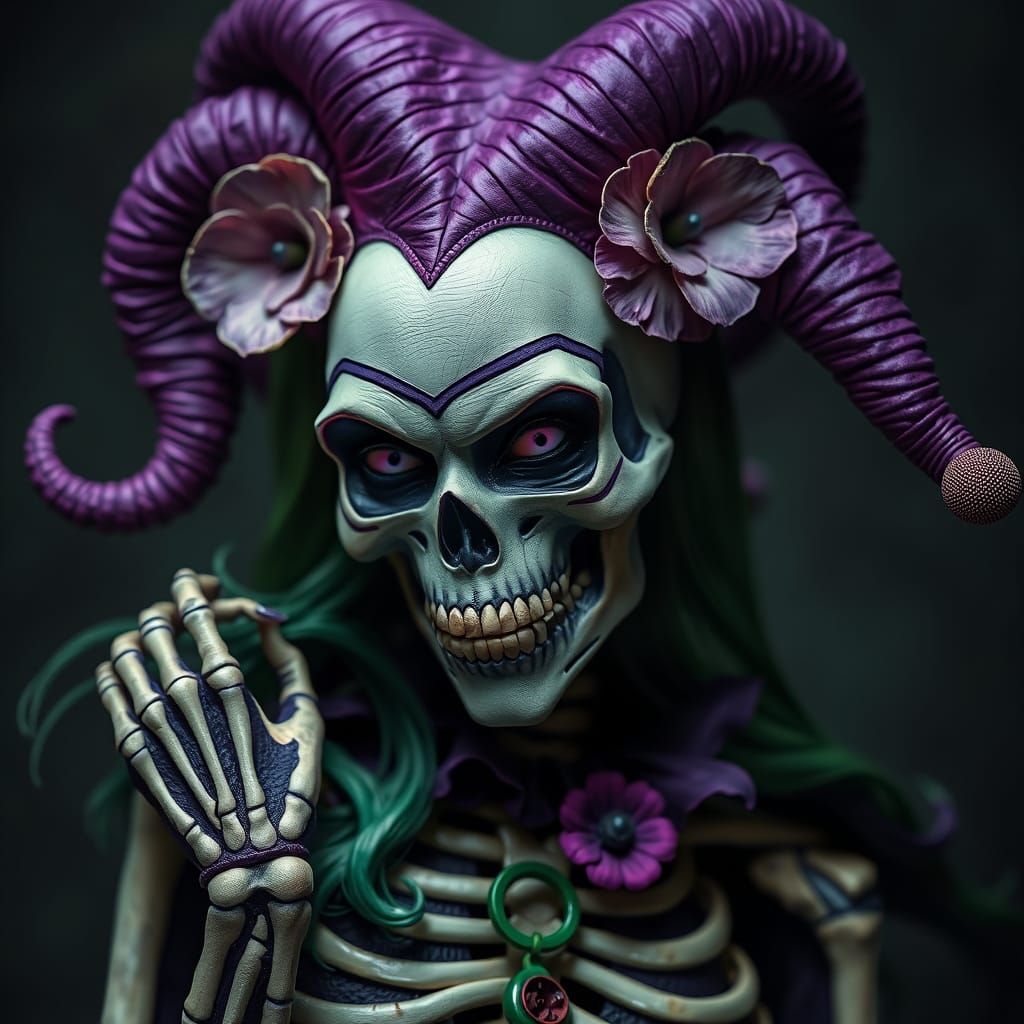 Skeleton Faced Woman in Jester Punk Style