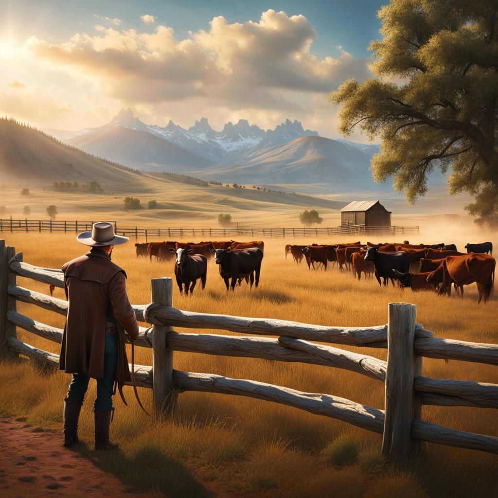 Wild West Rancher Watching Cows