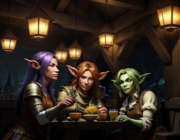Goblins Enjoying Cocktails in Rustic Tavern: 3D Render