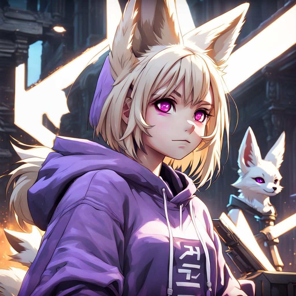 Anime Girl with Fox Ears in Detailed Matte Painting Style