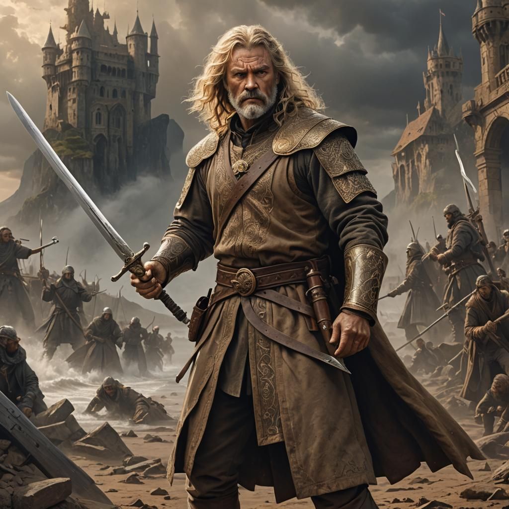 Epic Digital Painting: Grizzled Man Holding Sword