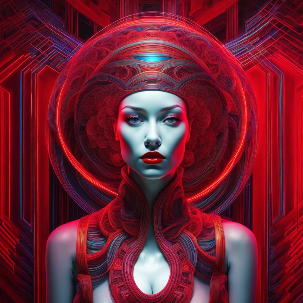 Abstract Lady in Red with Fractal Wiring