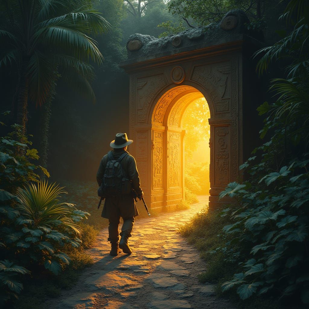 Explorer Finds Hidden Temple Entrance with Glowing Symbols