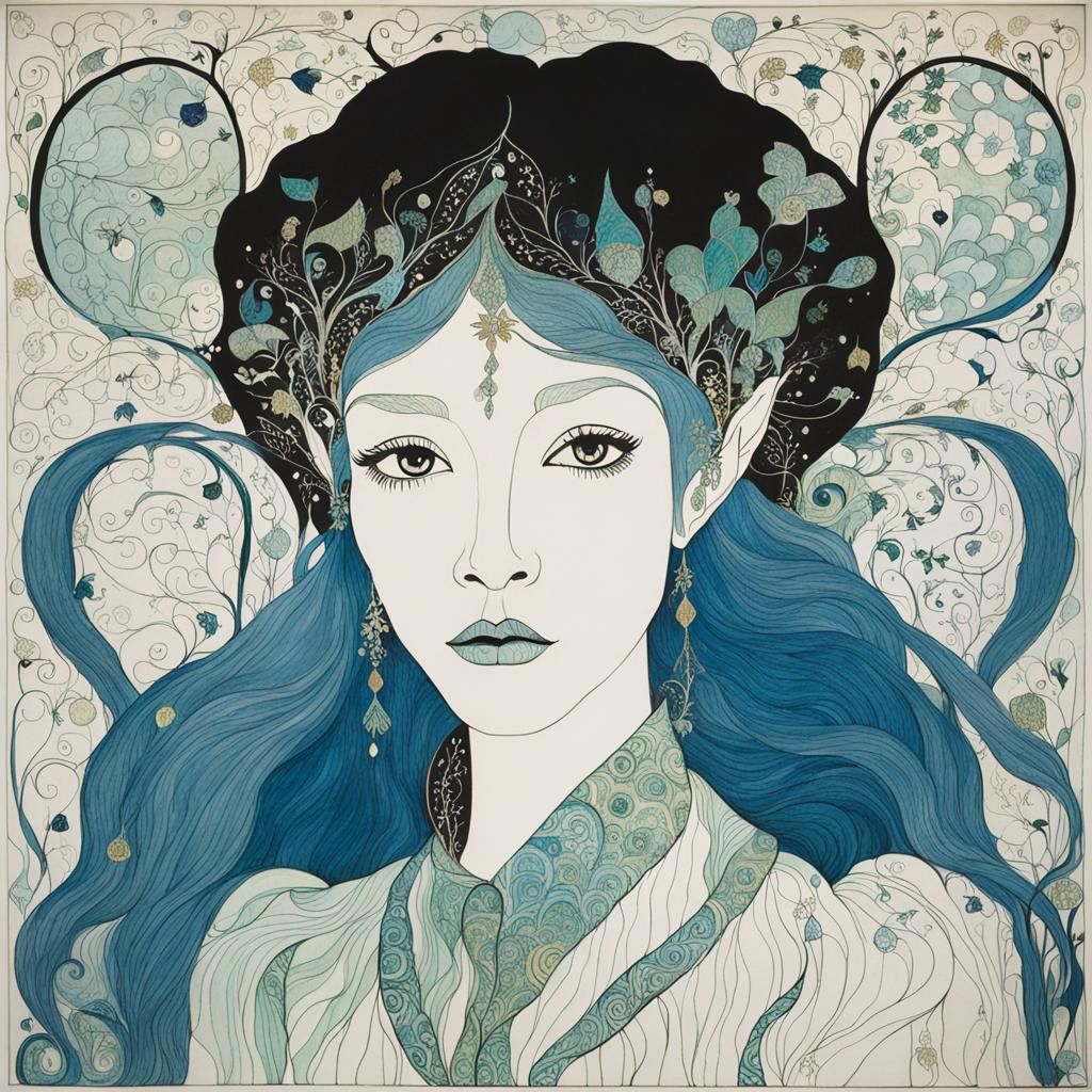 Elven Portrait in Art Nouveau Style