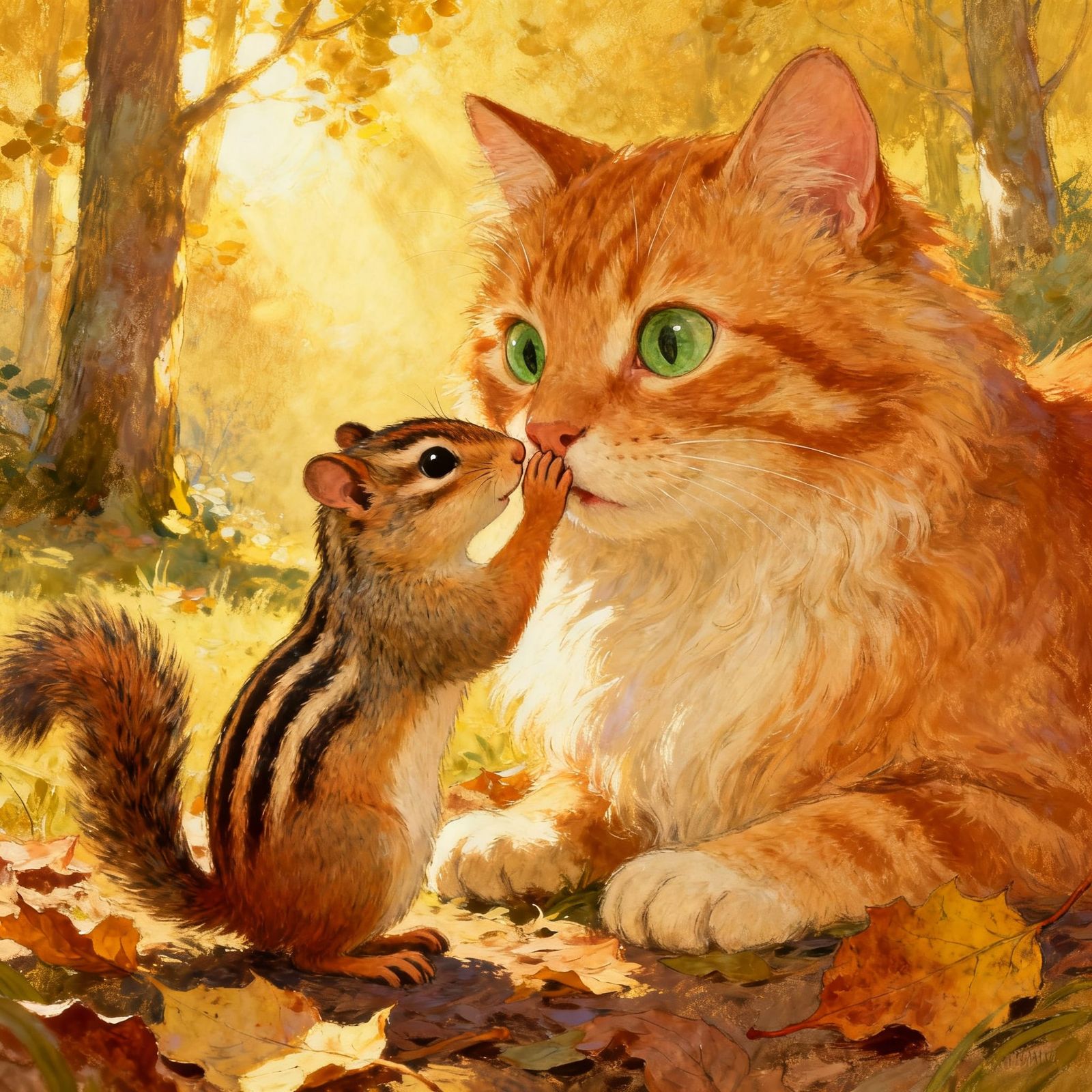 Chipmunk Boops Cat in Whimsical Folk Art Style