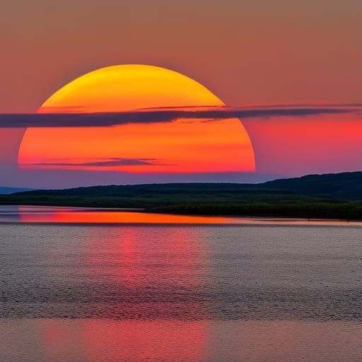 Sunset Eclipse Over Water in Hyperrealistic Style