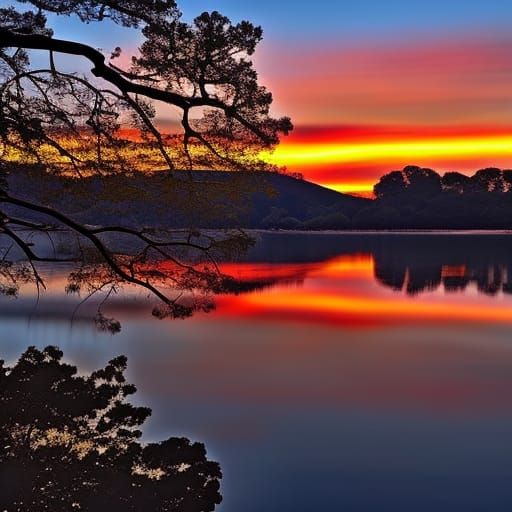 Sunset Eclipse Over Water Landscape Photo