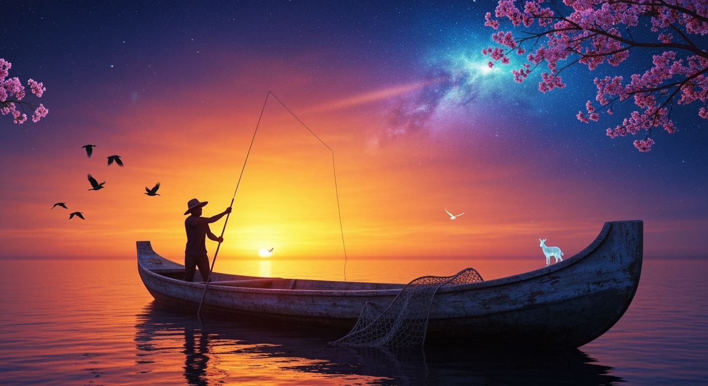 Fisherman's Canoe at Fiery Amazon Sunset