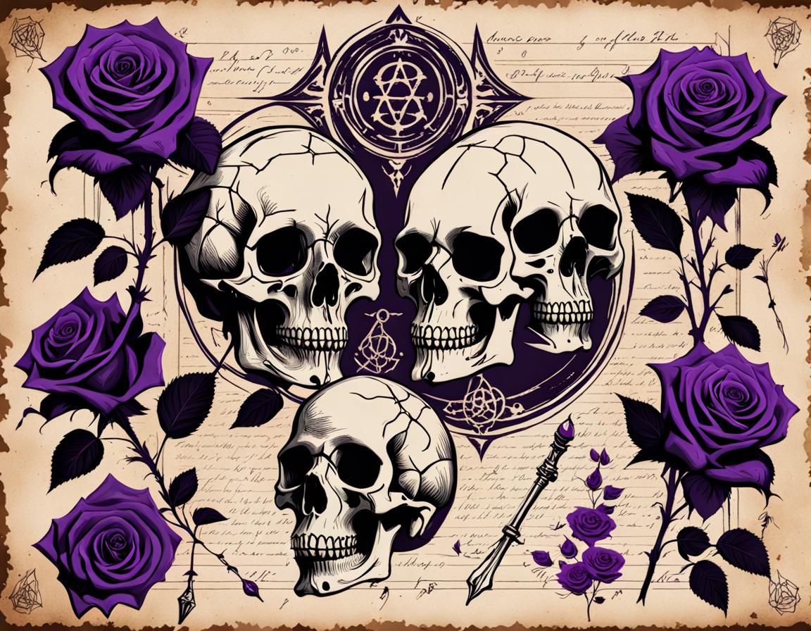 Skulls, Bones, and Roses on Antique Paper
