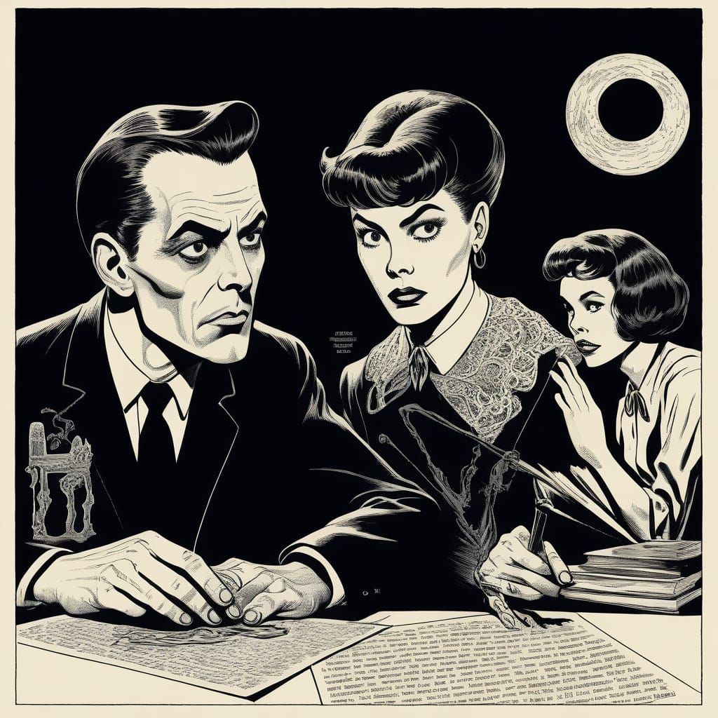 Vintage Pulp Horror Comic Illustration of Eldritch Letter Da...