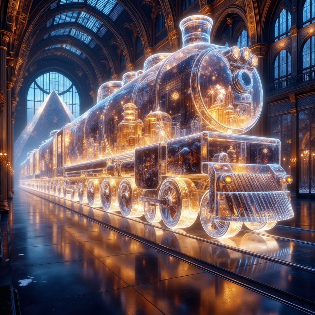Crystal Locomotive at Glass Station with Ancient Wonders