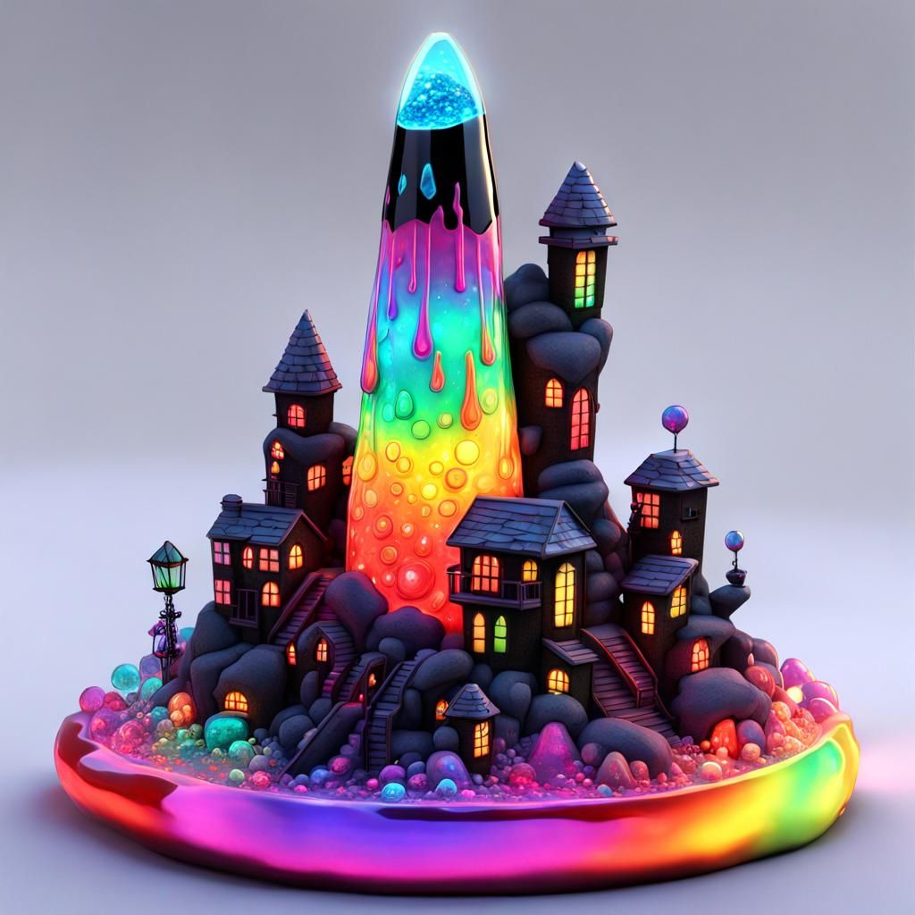 City in Lava Lamp with Neon Iridescence