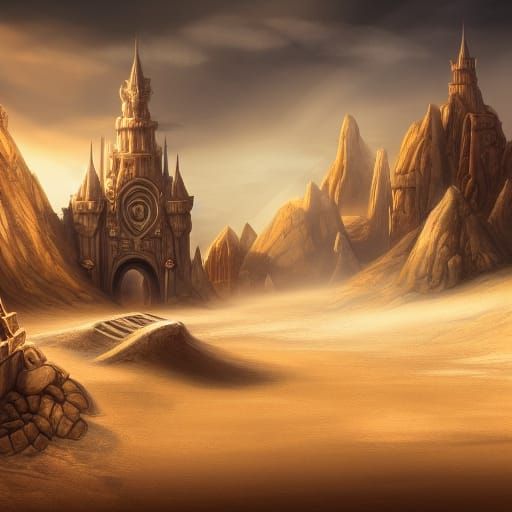 Desert Castle Ruins in Matte Painting Style