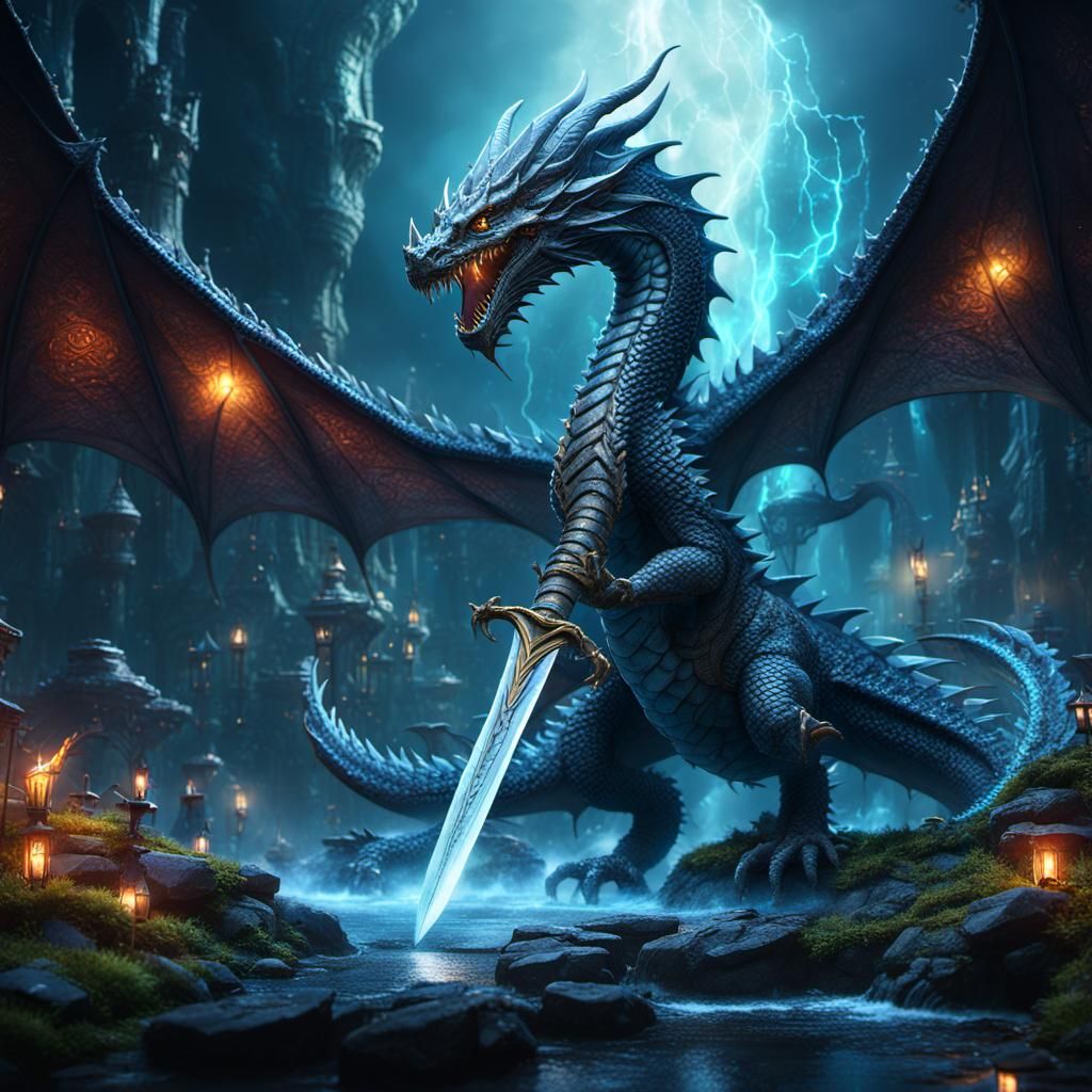 Mystic Enchanted Dragon Sword in Detailed Matte Painting