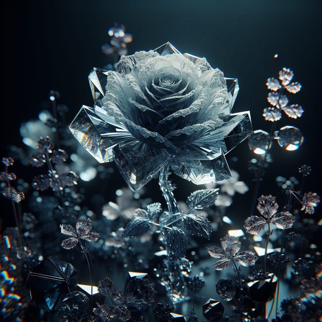 Hyperrealistic Crystal Rose on Black Background
