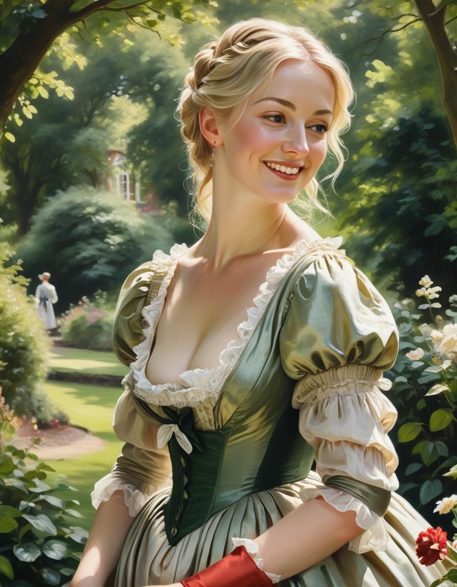 Romantic English Garden Scene in Oil Paint