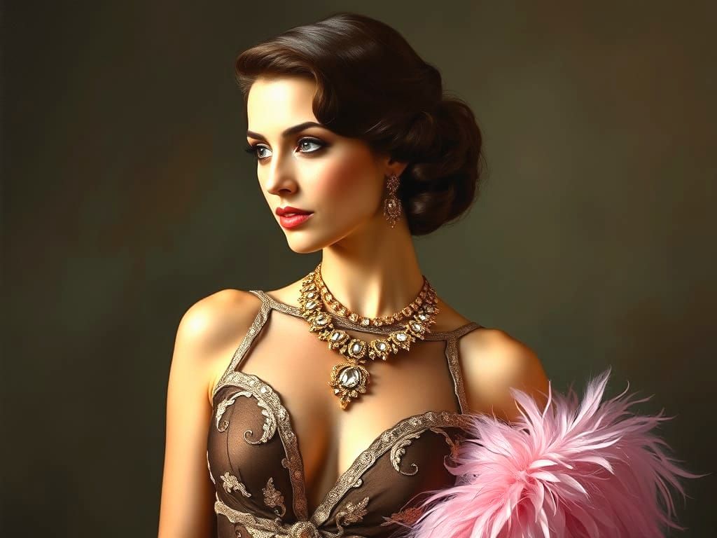 Art Deco Woman in Chocolate Organza Gown