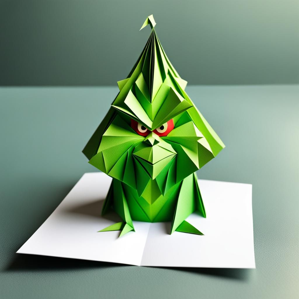 3D Origami Grinch Christmas Postcard
