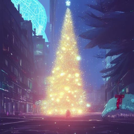 Giant Christmas Tree in Anime Style by Studio Ghibli