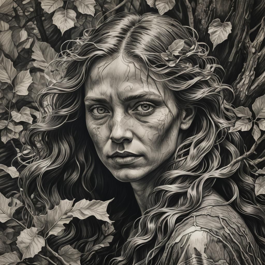 Hyperdetailed Charcoal Portrait of Dana, Primordial Goddess