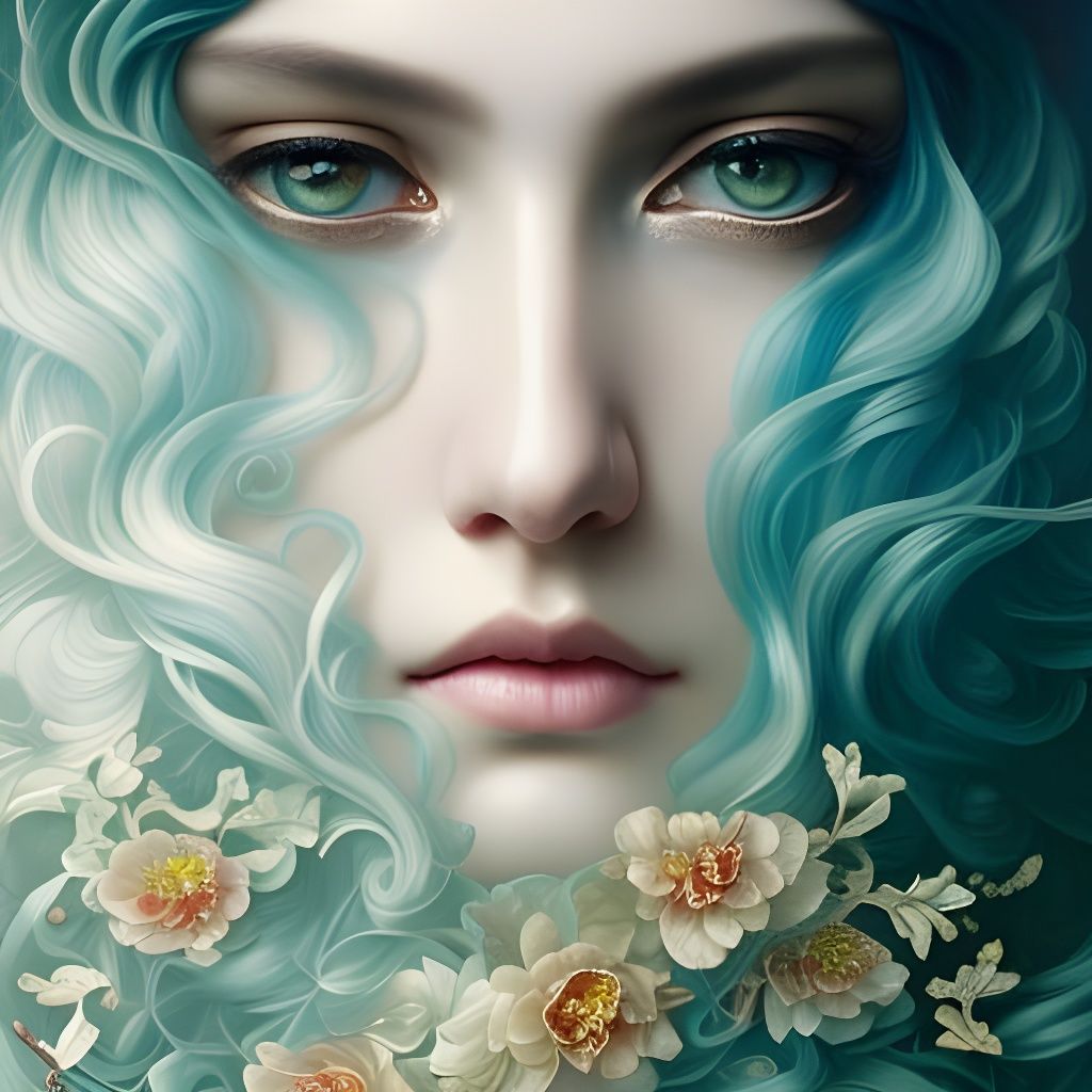 Cosmic Goddess with Flowing Hair: Digital Art Portrait