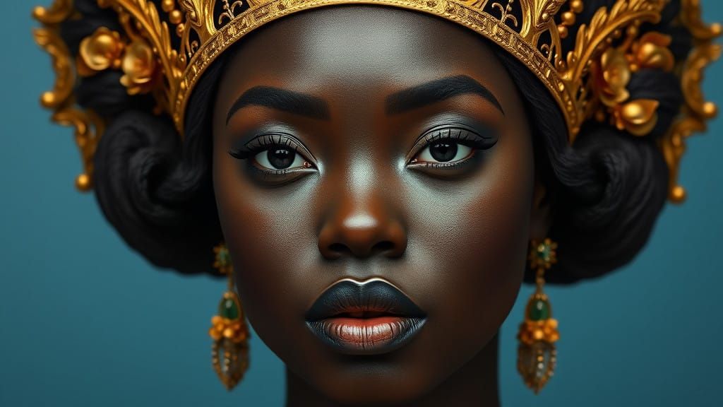 Elegant Black Woman Reigns in Golden Porcelain