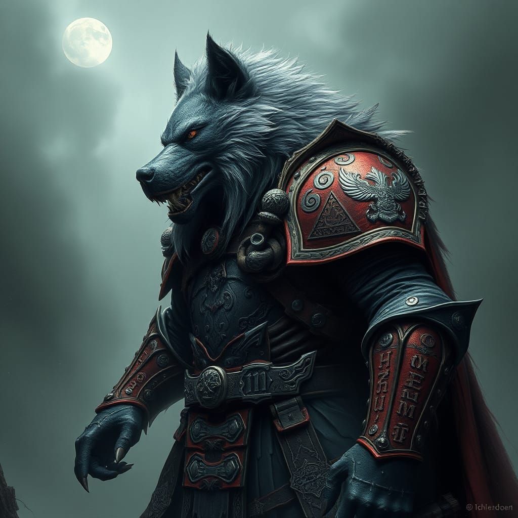 Armored Werewolf Warrior in Dark Fantasy Style