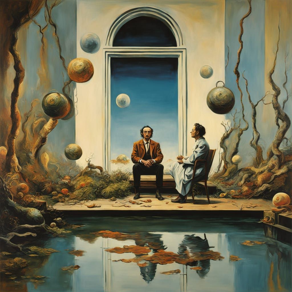 Serene Biophilic Sanctuary in a Surreal Oil Painting