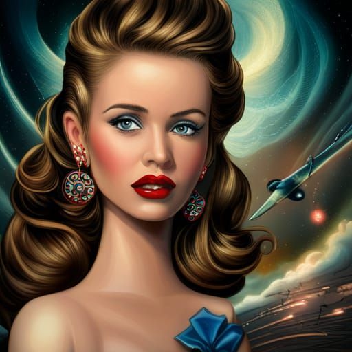 1950s Barbie with Atomic Bomb, Hyperrealistic Matte Painting