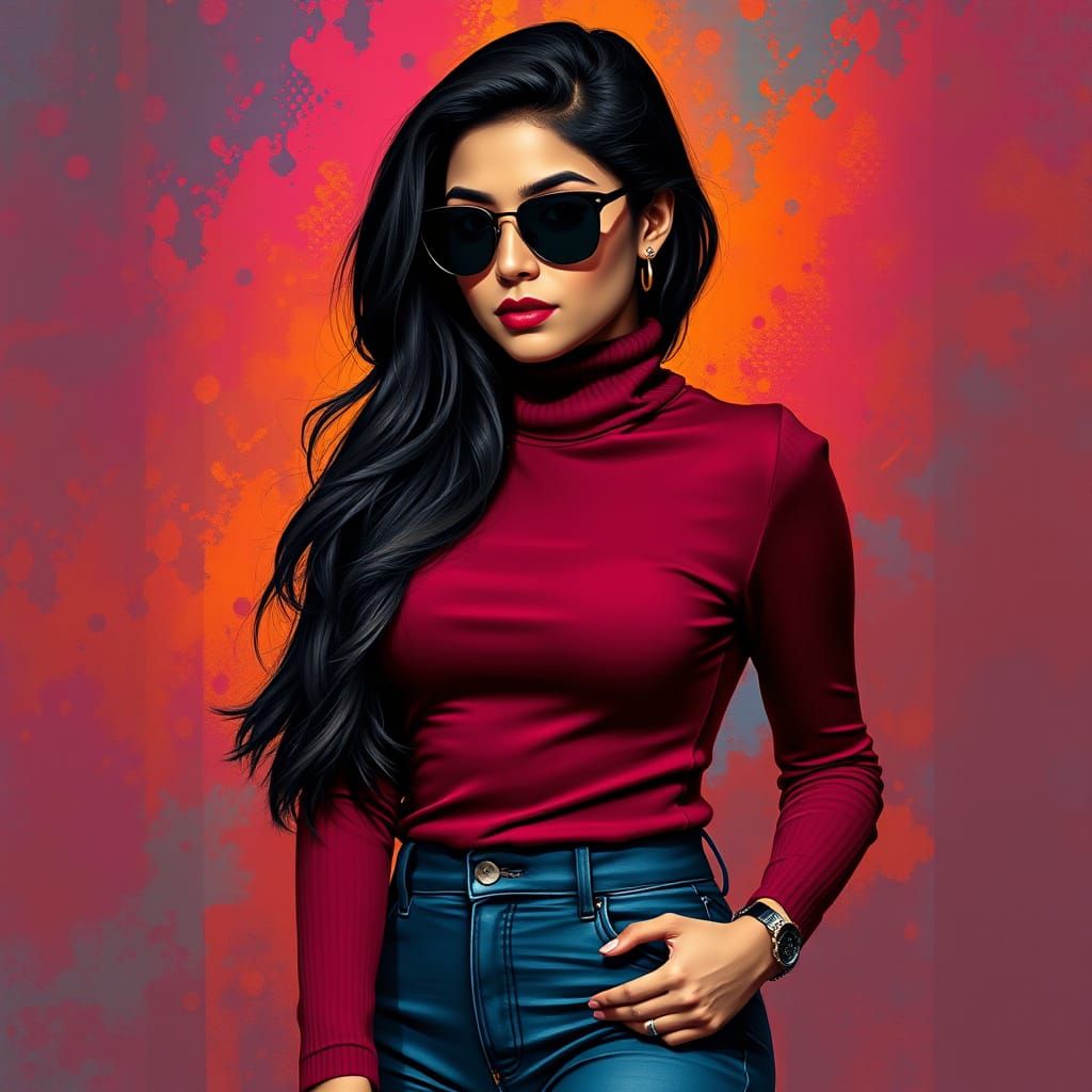 Indian Woman in Vibrant Hyperrealistic Portrait