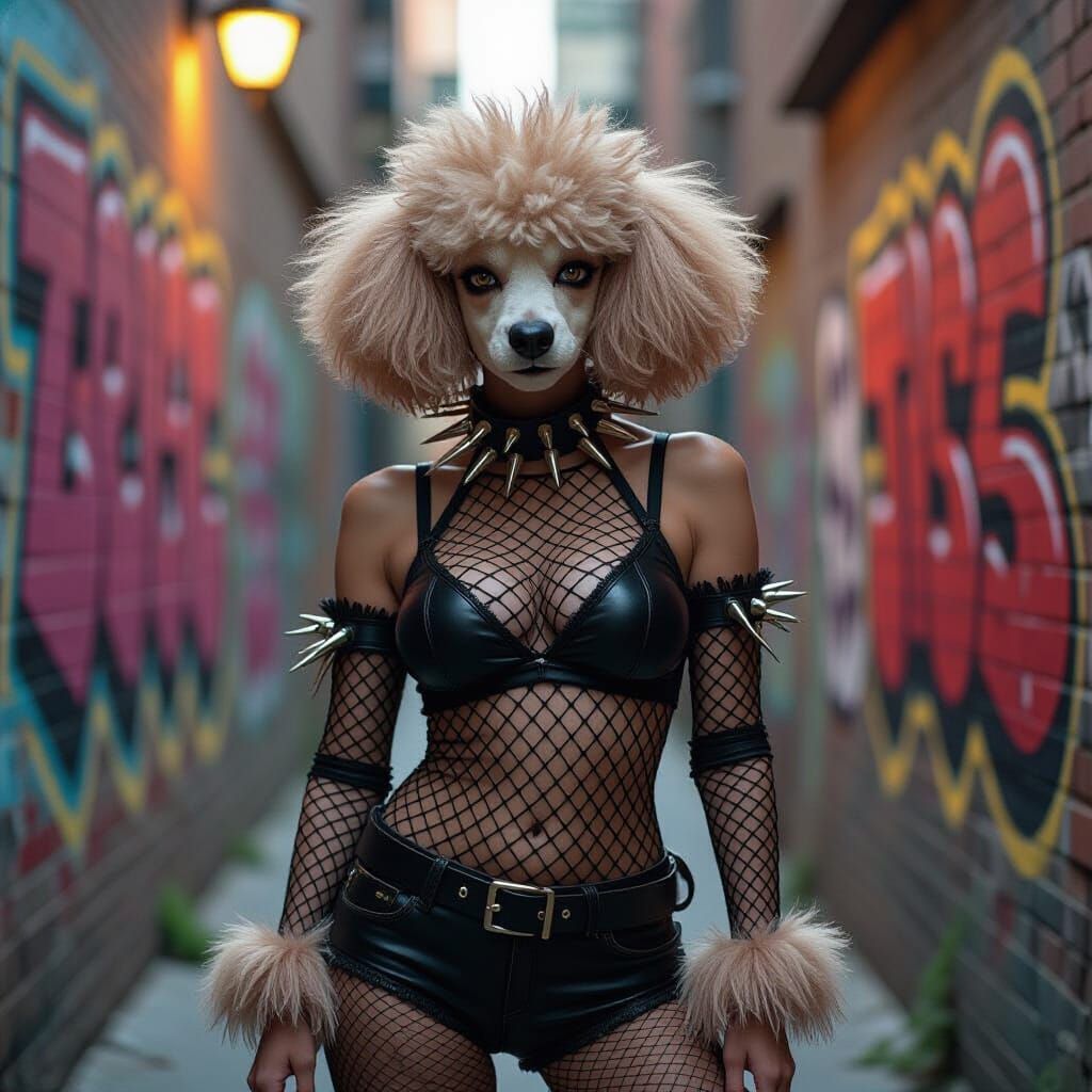 Defiant Poodle Person in Pop Surrealist Style