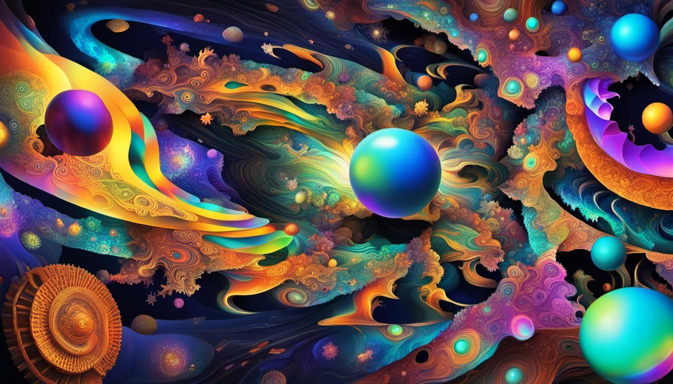 Colorful Abstract Fractal Illustration in Mixed Media