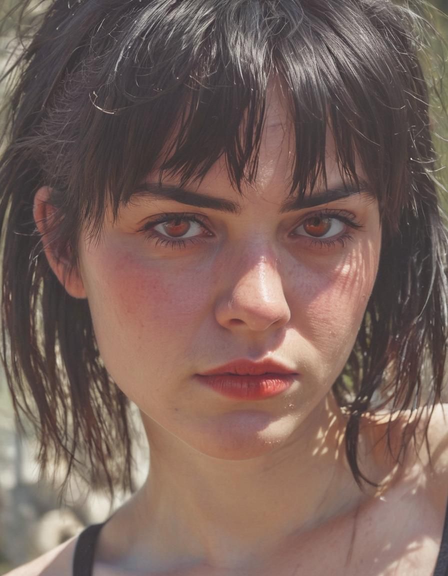 Sunburned Person with Mullet Frowns in Sunlight