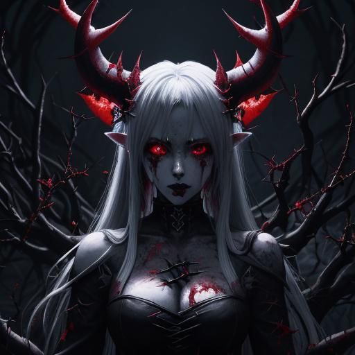 Demonic Anime Girl with Bloodied Halo in Kawaii Style