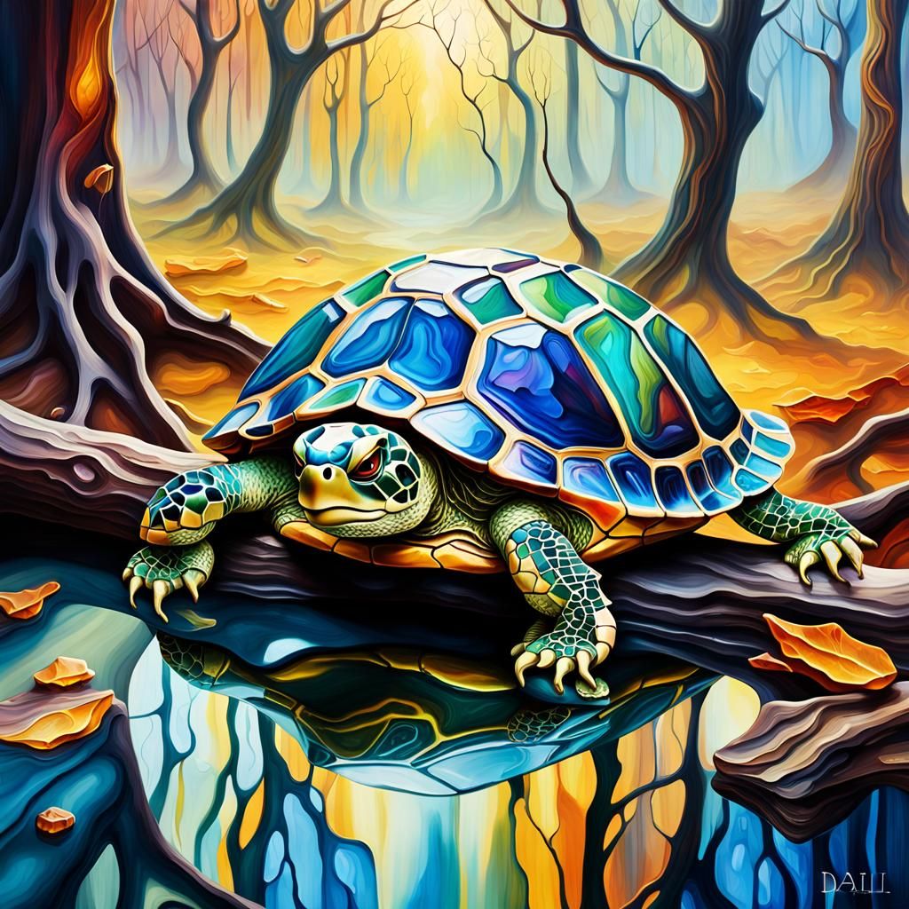 Melting Stained Glass Turtle in Surrealist Macro Photograph
