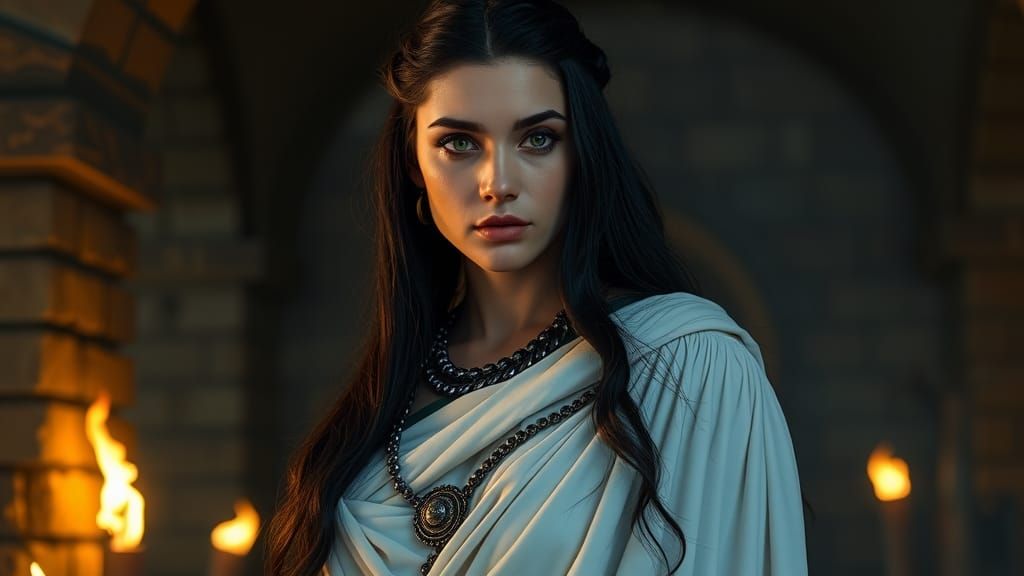 Roman Woman with Silver Jewelry in Hyperrealistic Style