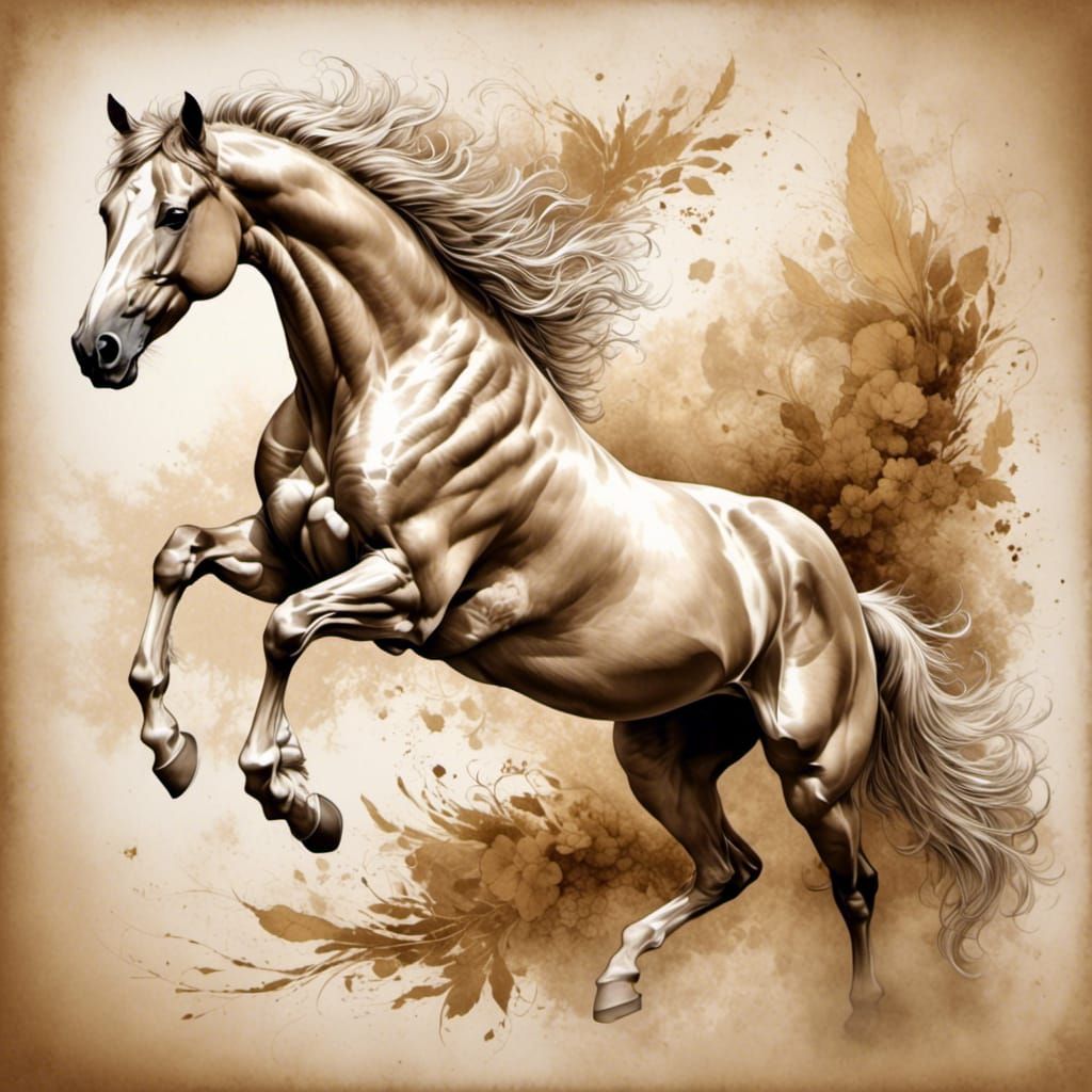 Golden Horse Sketch with Intricate Details