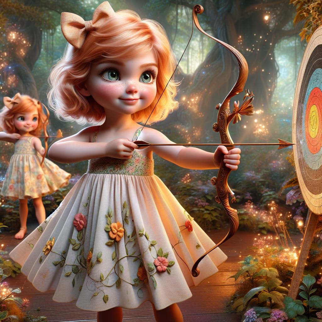 Disney Pixar style 3D adorable little girl, wearing a cute d...