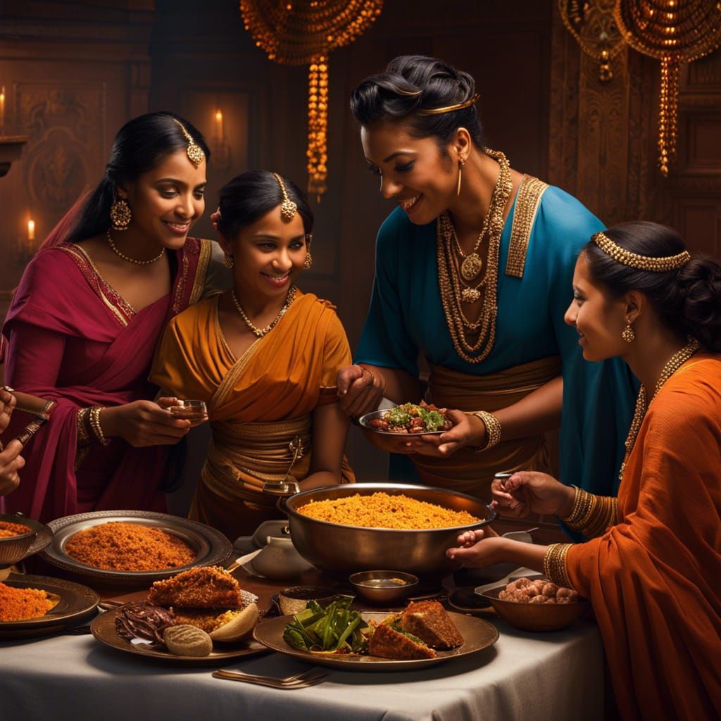 Happy Indian Family Feast: Detailed Matte Painting