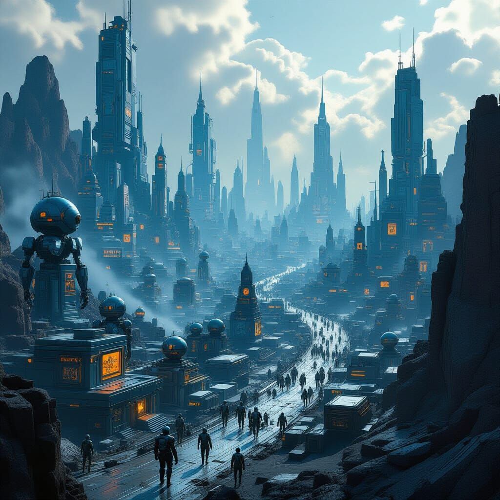 Dystopian Robot World with Defiant Villages