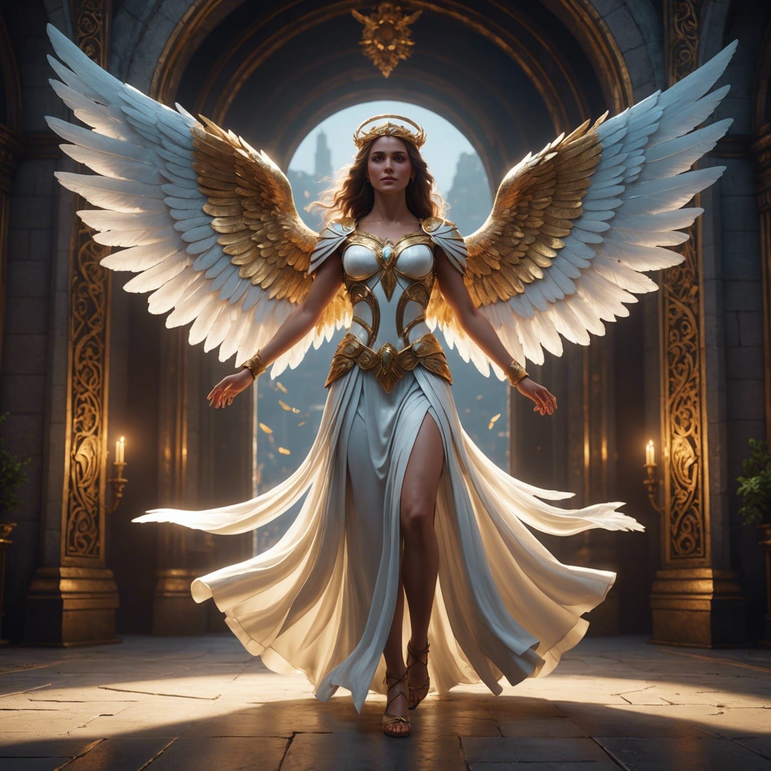 Dancing Angel in Energy Doorway: 3D Game Cinematic