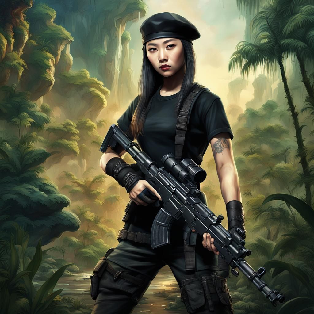 Chinese Woman MMA Fighter in Jungle Concept Art