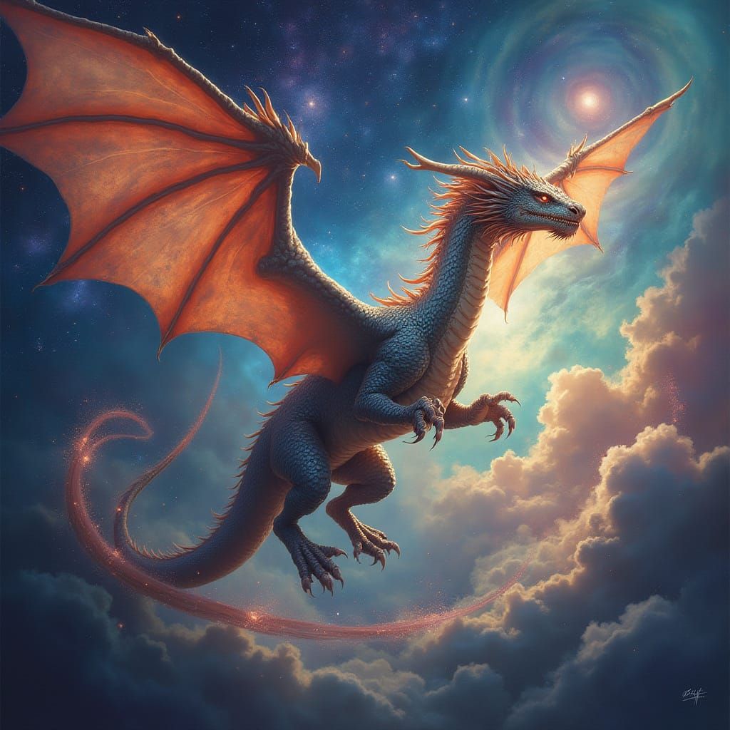 Cosmic Dragon Soaring Through Nebula