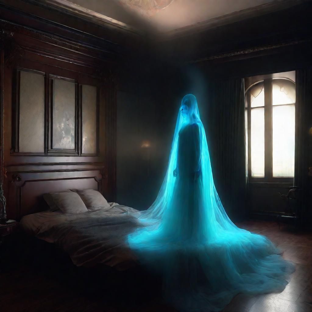 Ethereal Double Exposure: Ghostly Figure in Hyperrealistic R...