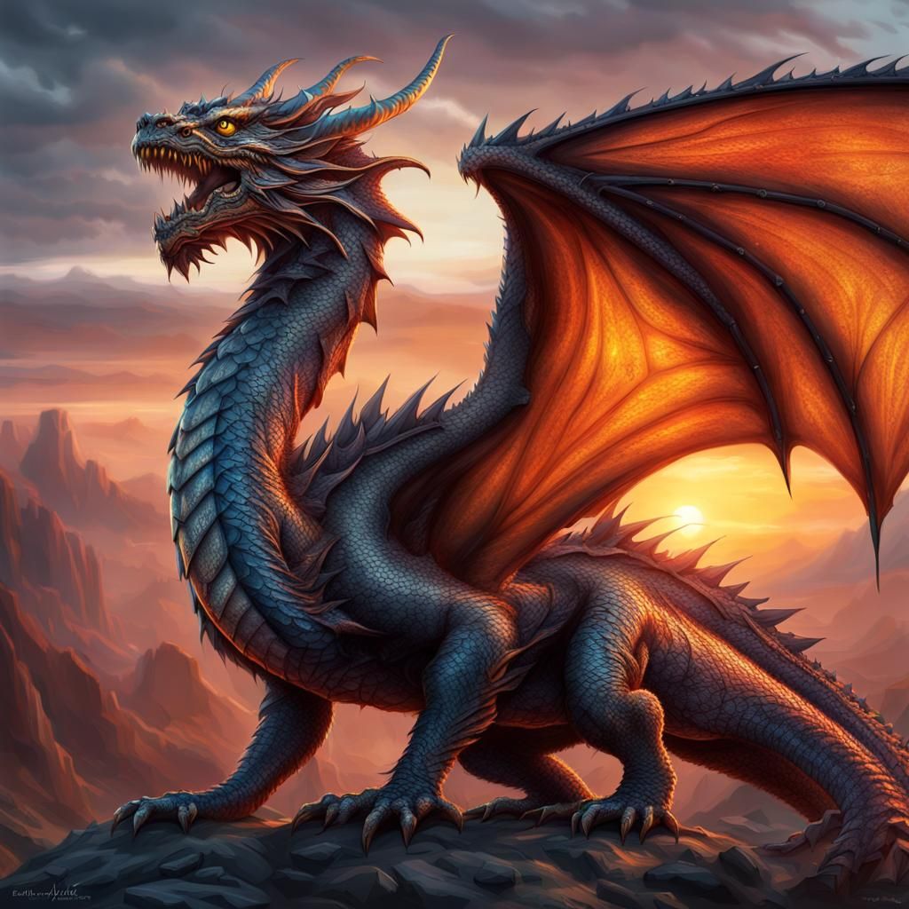 Hyperrealistic Sunset Dragon in High Definition
